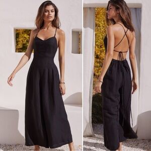 NWT Anthropologie The Carrie Linen Wide Leg Black Jumpsuit Size M